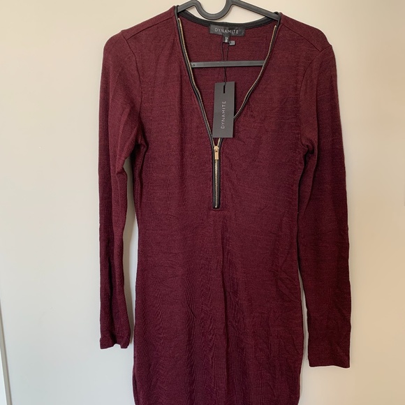 Dynamite Maroon Quarter Zip Dress - Size S - NWT - Picture 3 of 4